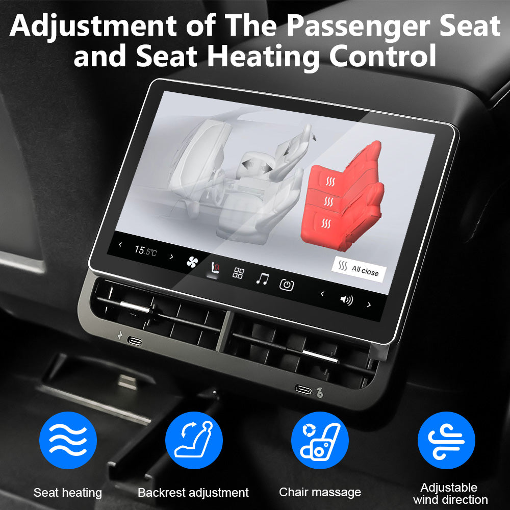 Tesla rear screen seat adjustment control with heating ventilation
