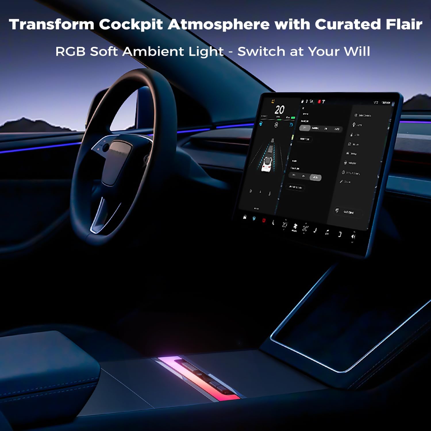 120W Voice-Controlled Ambient Light Charging Extension Compatible with Model Y Juniper & Model 3 Highland