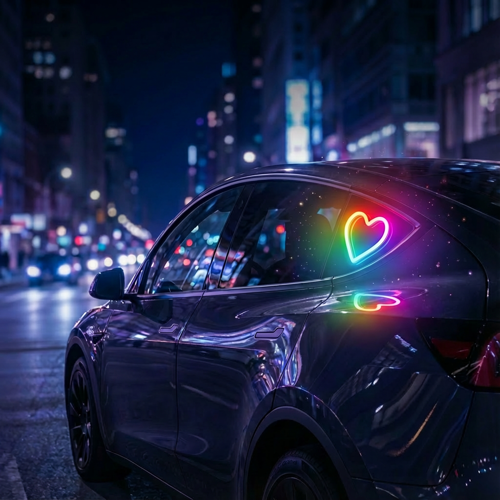 Tesla Heart-Shaped Solar Ambient Lights – Romantic Glow for Model 3/Y Drives