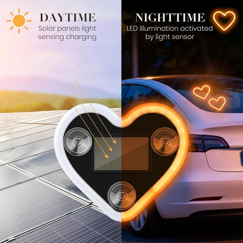 Tesla Heart-Shaped Solar Ambient Lights – Romantic Glow for Model 3/Y Drives