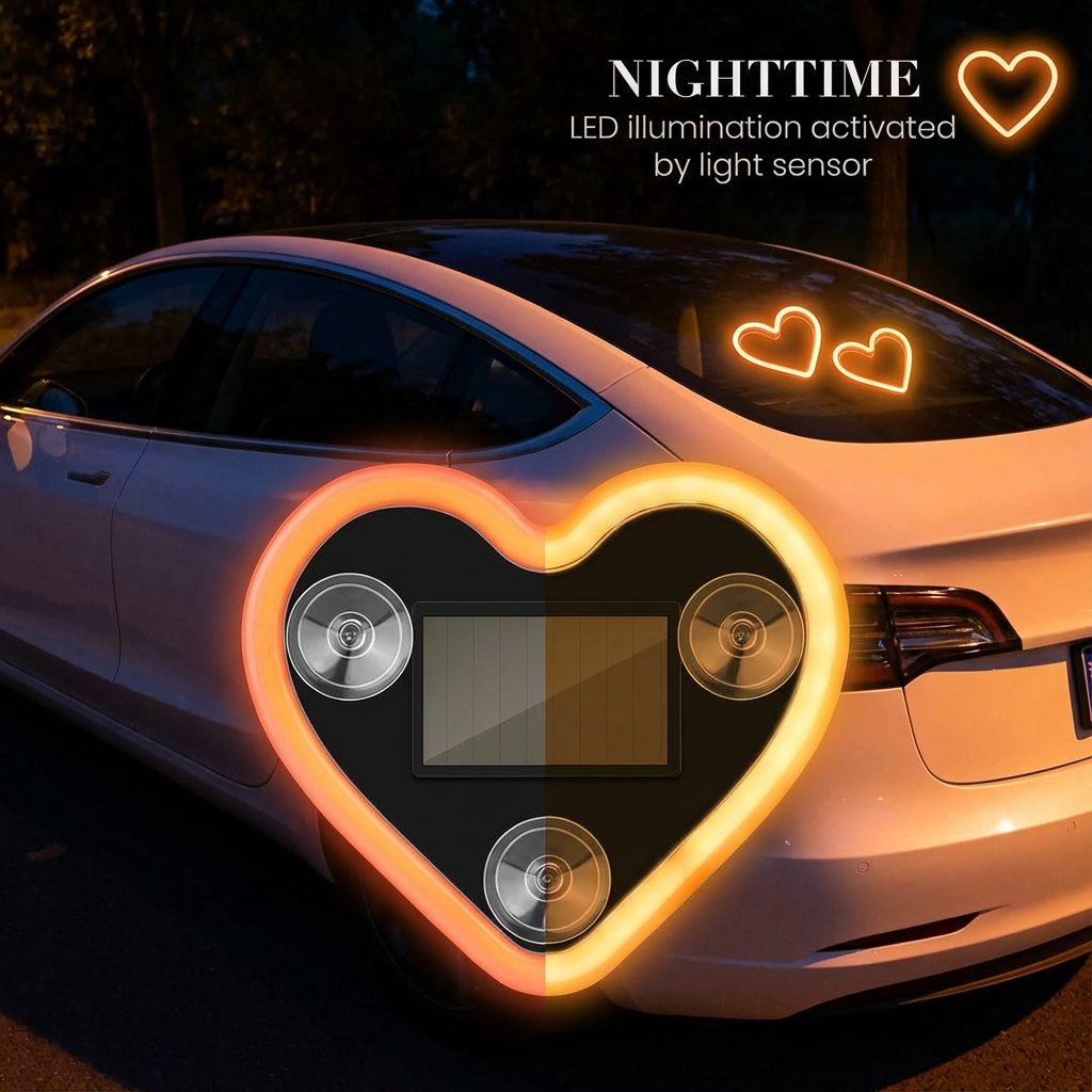Tesla Heart-Shaped Solar Ambient Lights – Romantic Glow for Model 3/Y Drives
