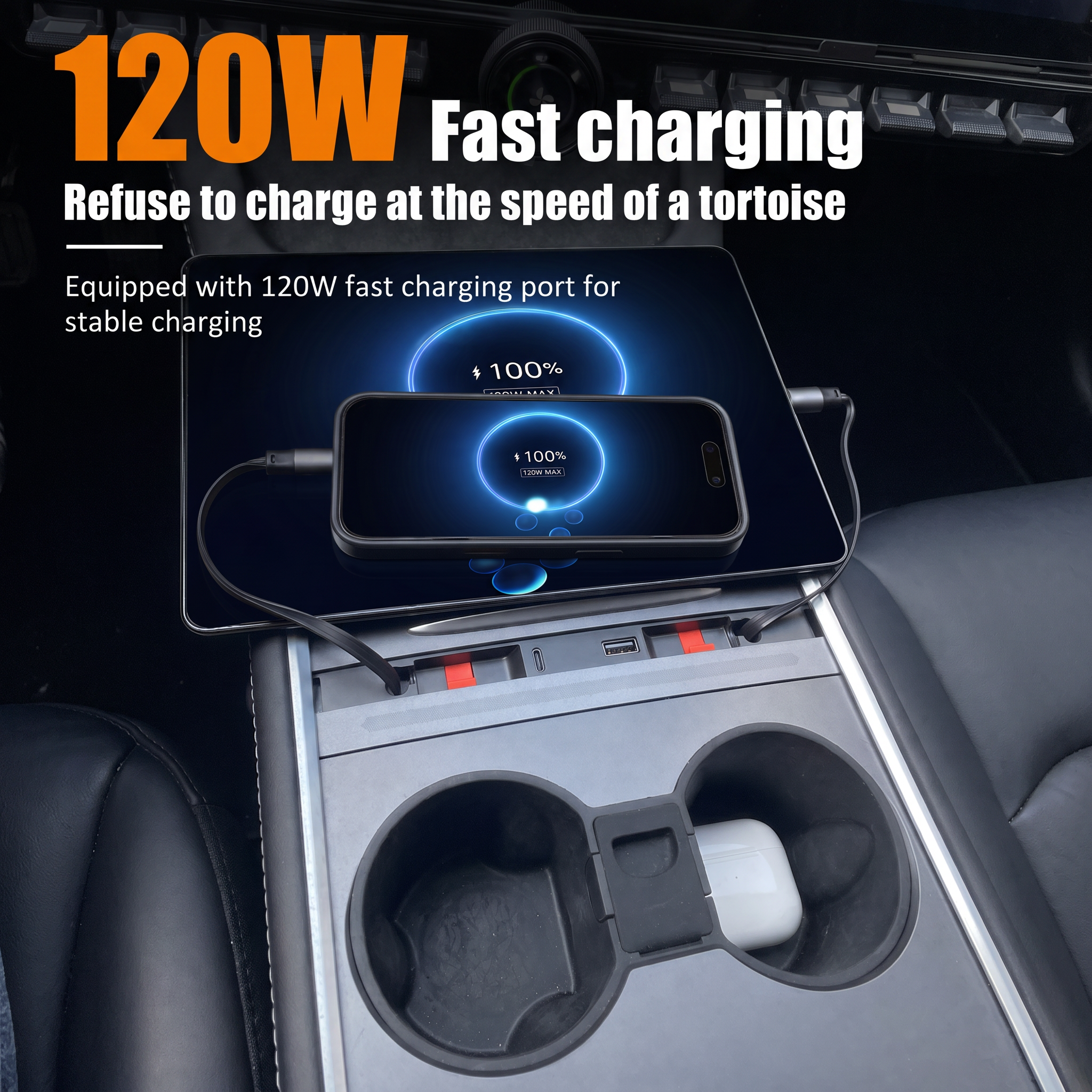 120W Voice-Controlled Ambient Light Charging Extension – Fits Tesla Model 3/Y