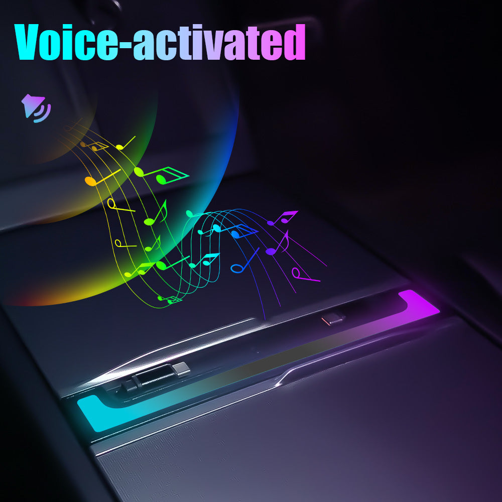 Voice-Controlled Ambient Light Charging Extender (60W×2 Fast Charging) Fits Model 3 highland/Model Y juniper