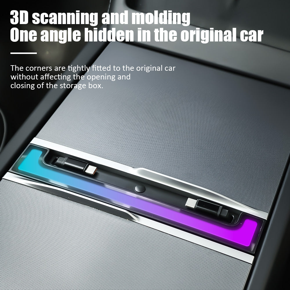 Voice-Controlled Ambient Light Charging Extender (60W×2 Fast Charging) Fits Model 3 highland/Model Y juniper