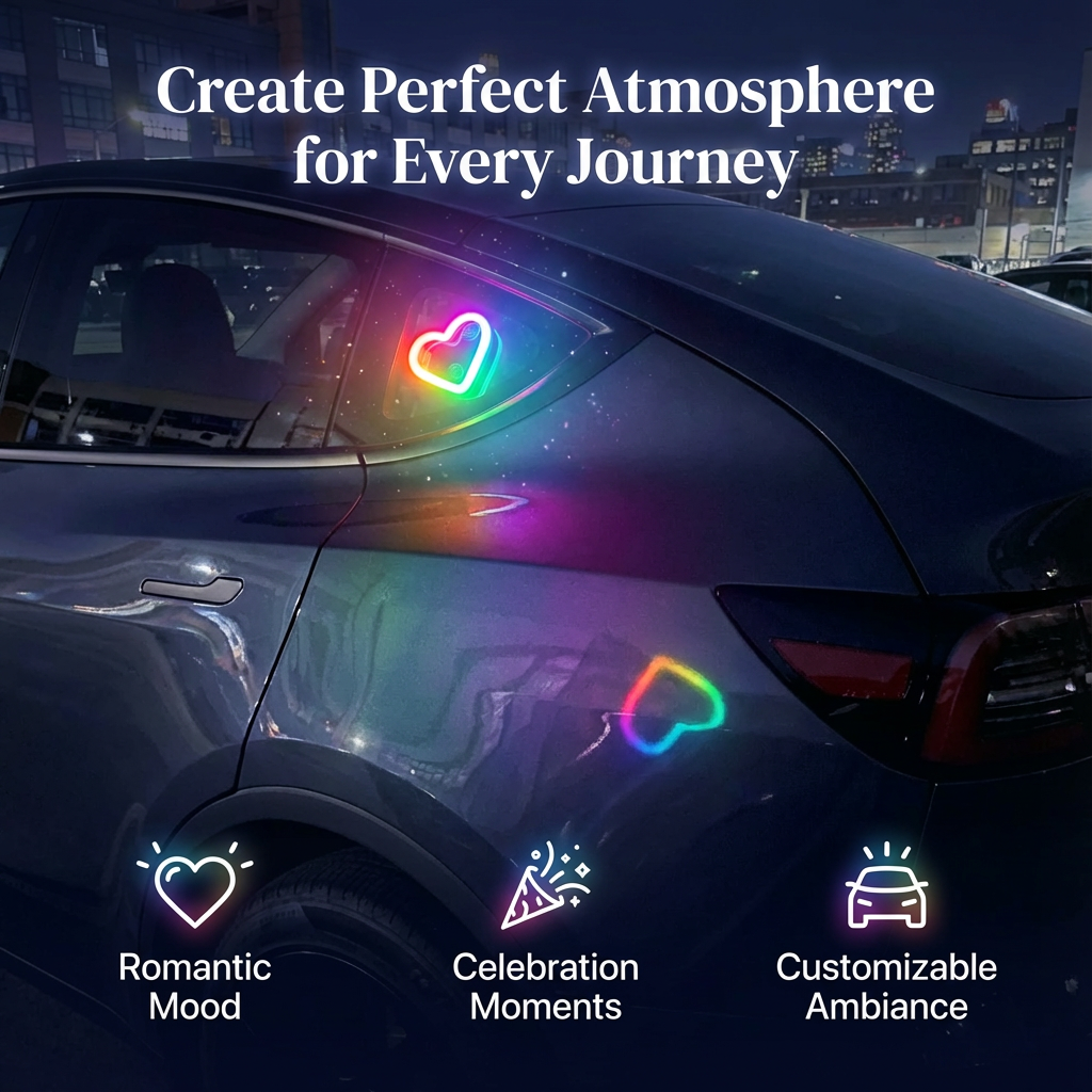 Tesla Heart-Shaped Solar Ambient Lights – Romantic Glow for Model 3/Y Drives