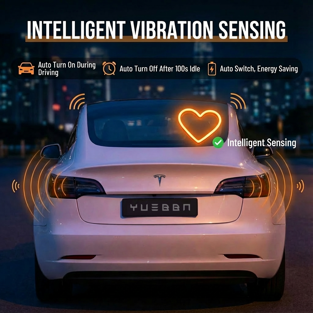 Tesla Heart-Shaped Solar Ambient Lights – Romantic Glow for Model 3/Y Drives