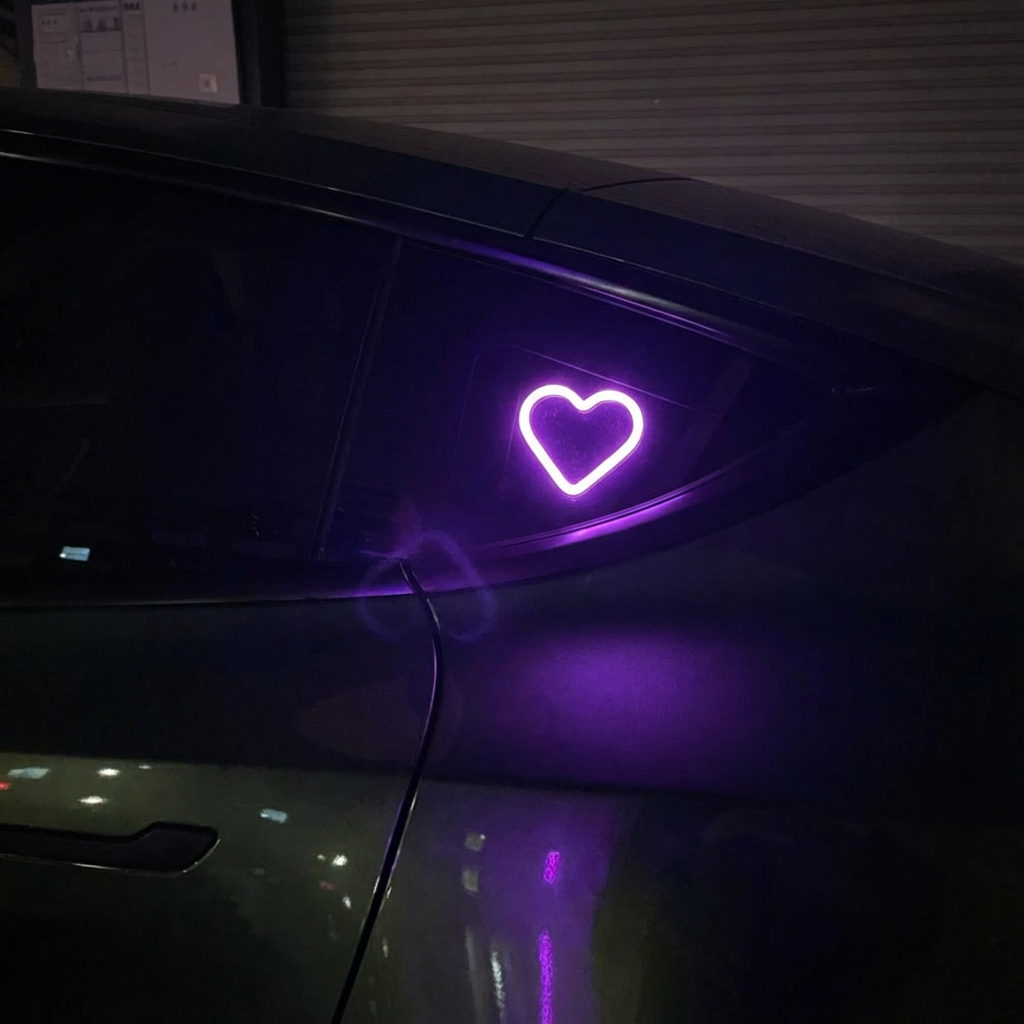 Tesla Heart-Shaped Solar Ambient Lights – Romantic Glow for Model 3/Y Drives