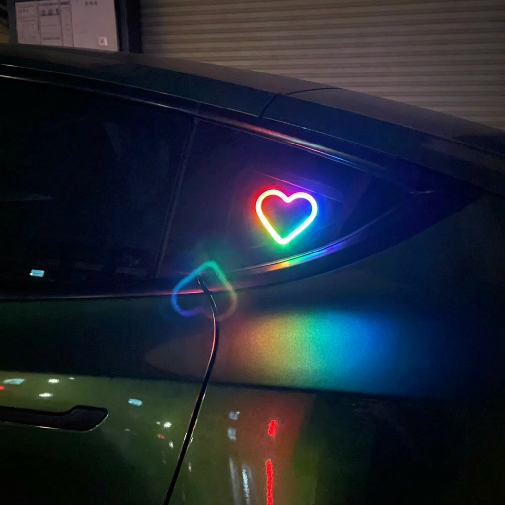 Tesla Heart-Shaped Solar Ambient Lights – Romantic Glow for Model 3/Y Drives